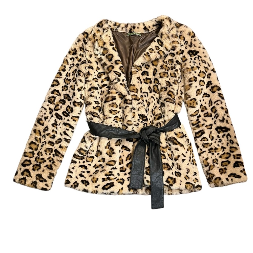 Velvet Leopard Print Faux Fur Collar Jacket